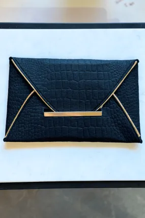 Gold Piped Clutch | Black