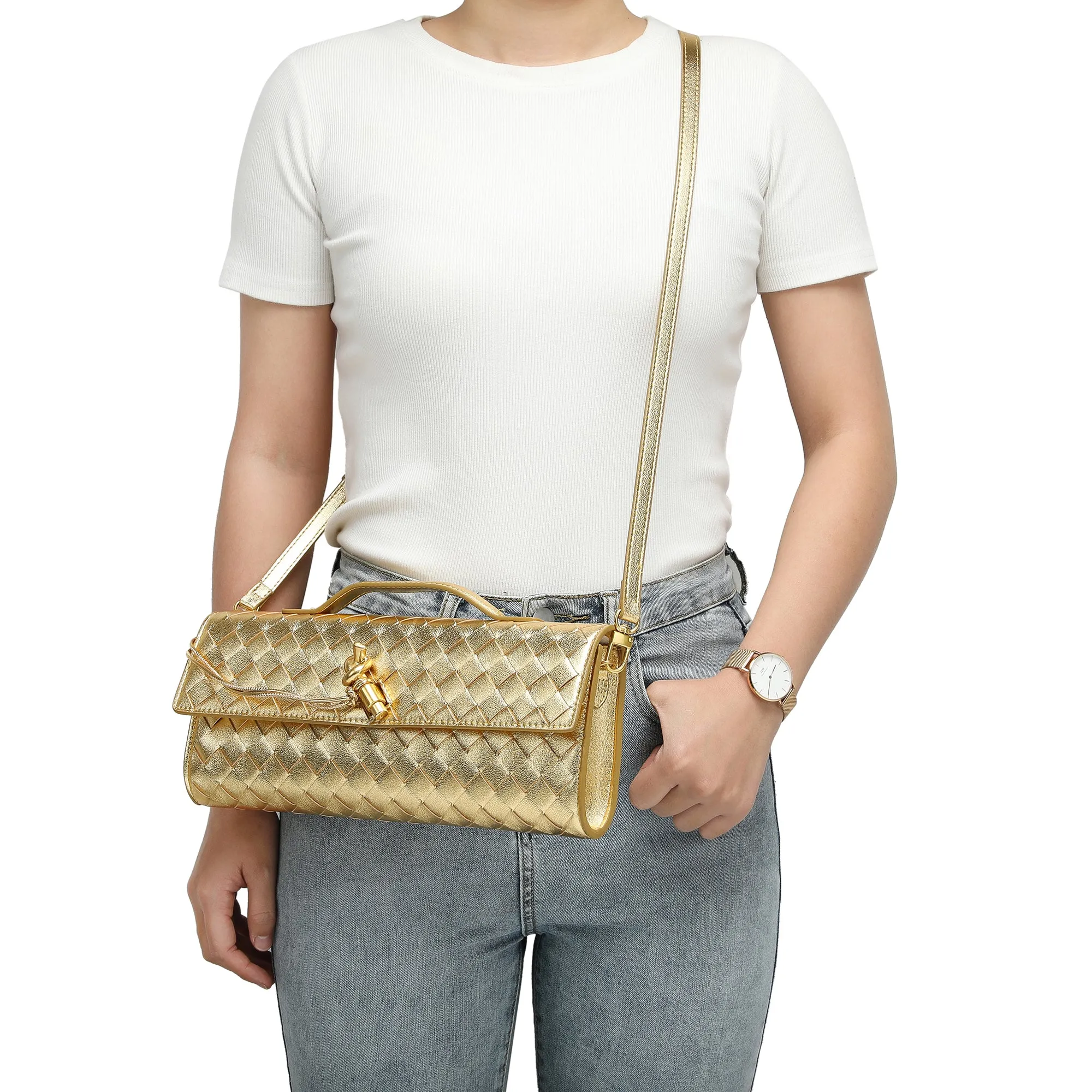 Hand-Woven Long Leather Clutch