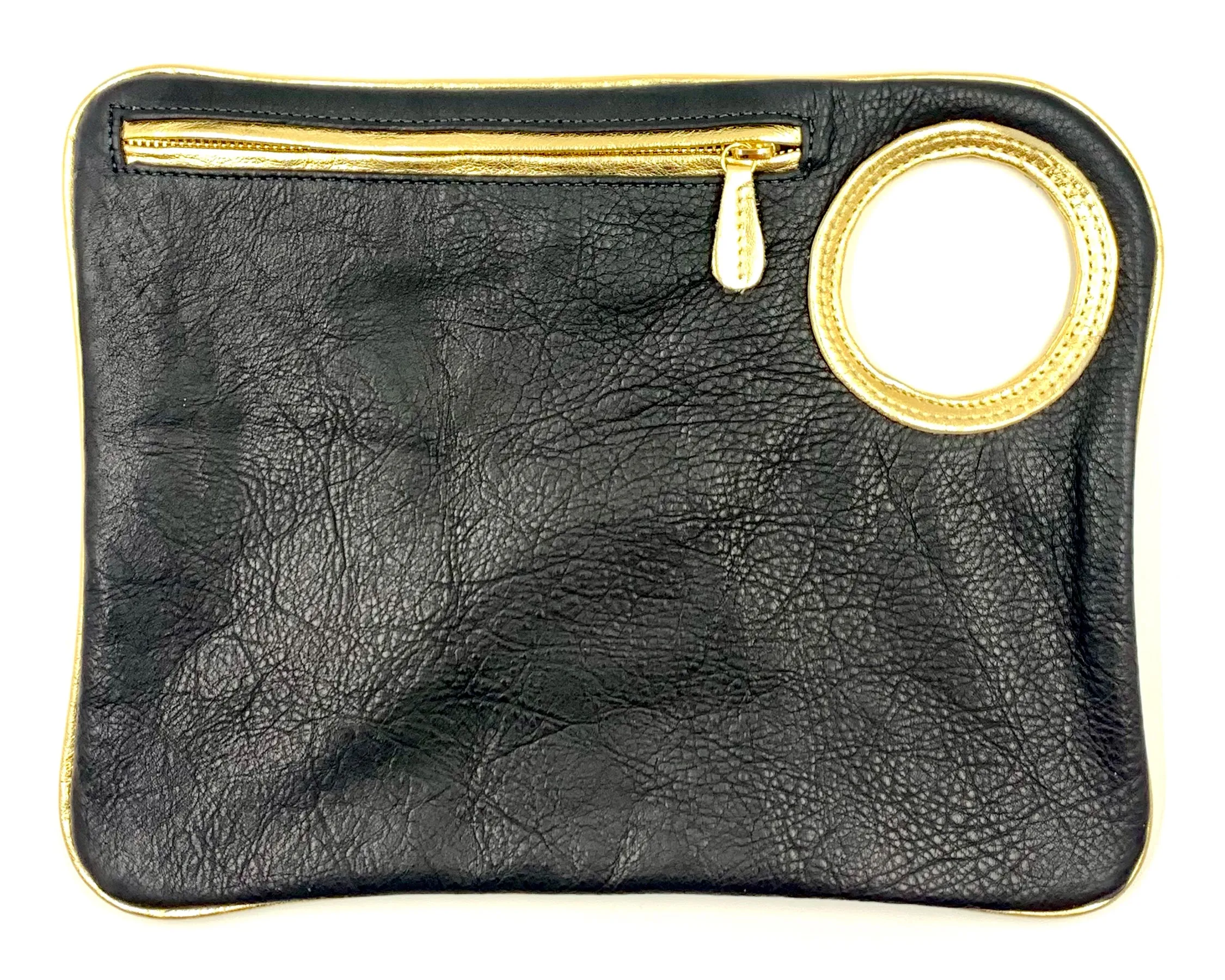 Hands-Free Bracelet Bag - Large Clutch in Black with Gold Trim