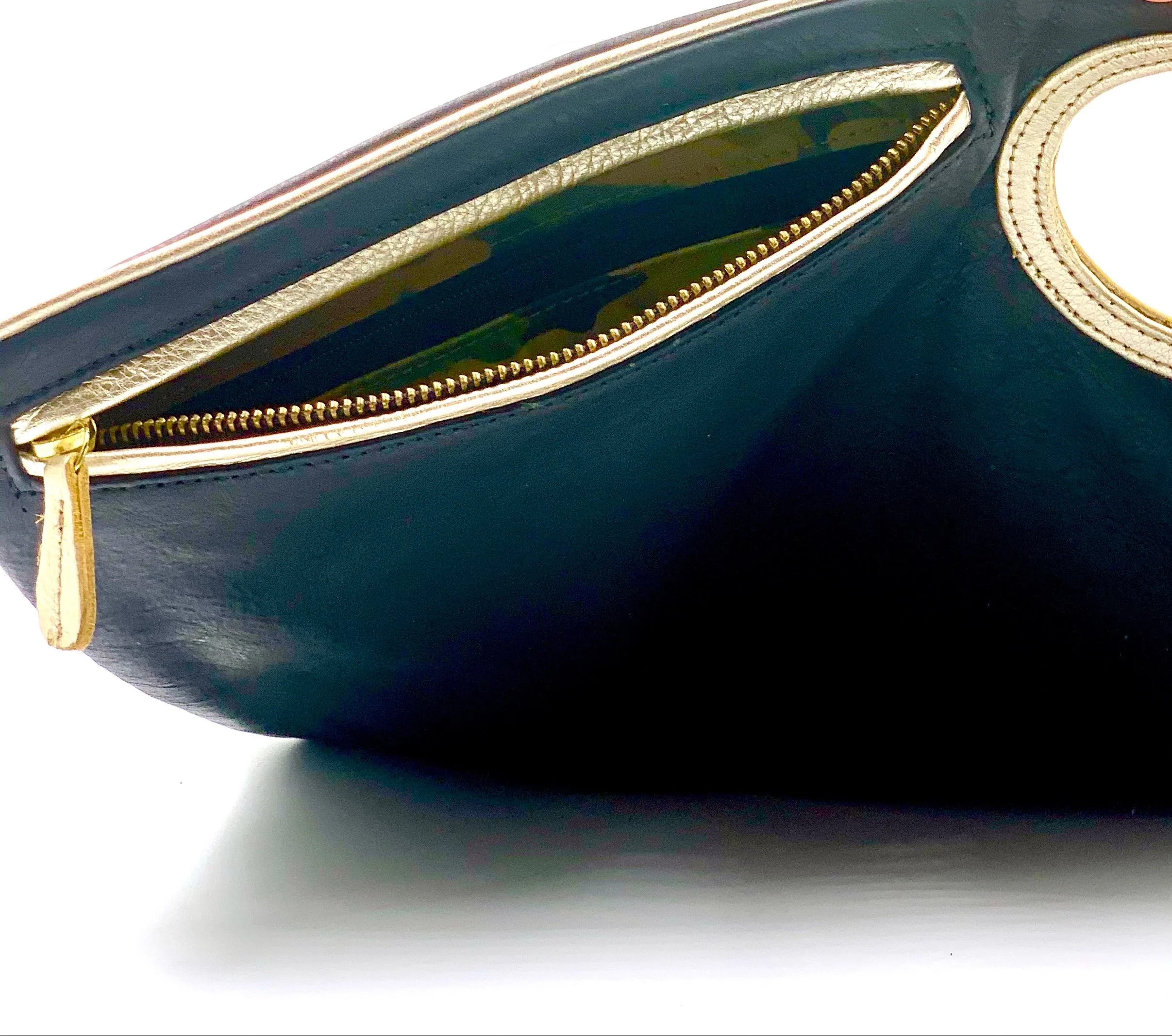 Hands-Free Bracelet Bag - Large Clutch in Black with Gold Trim