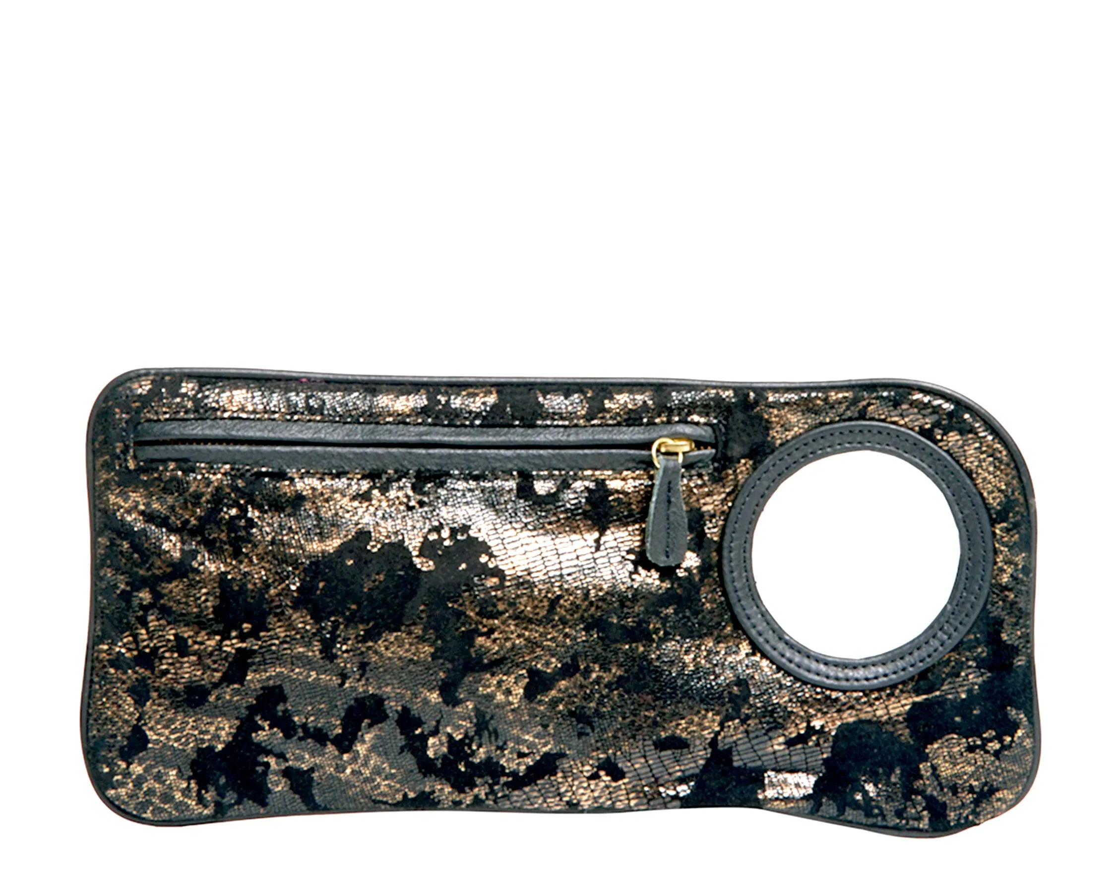 Hands Free Bracelet Clutch - Medium - Black Pewter Lizard Print with Black Ring
