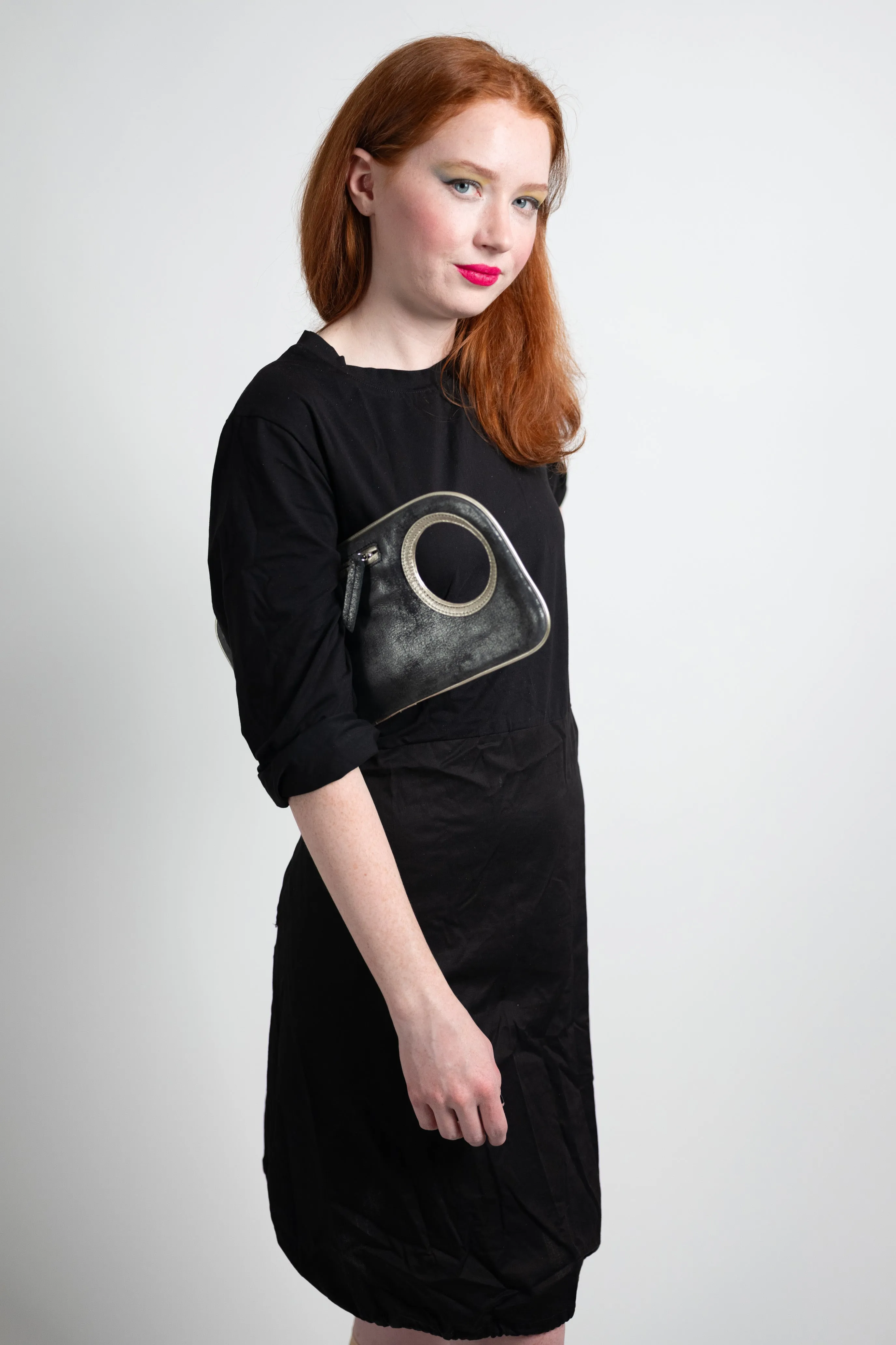Hands Free Bracelet Clutch - Medium - Black Pewter Lizard Print with Black Ring