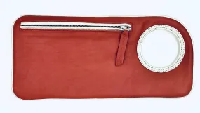Hands-Free Bracelet Clutch - Medium - Red Leather with Pearl Ring