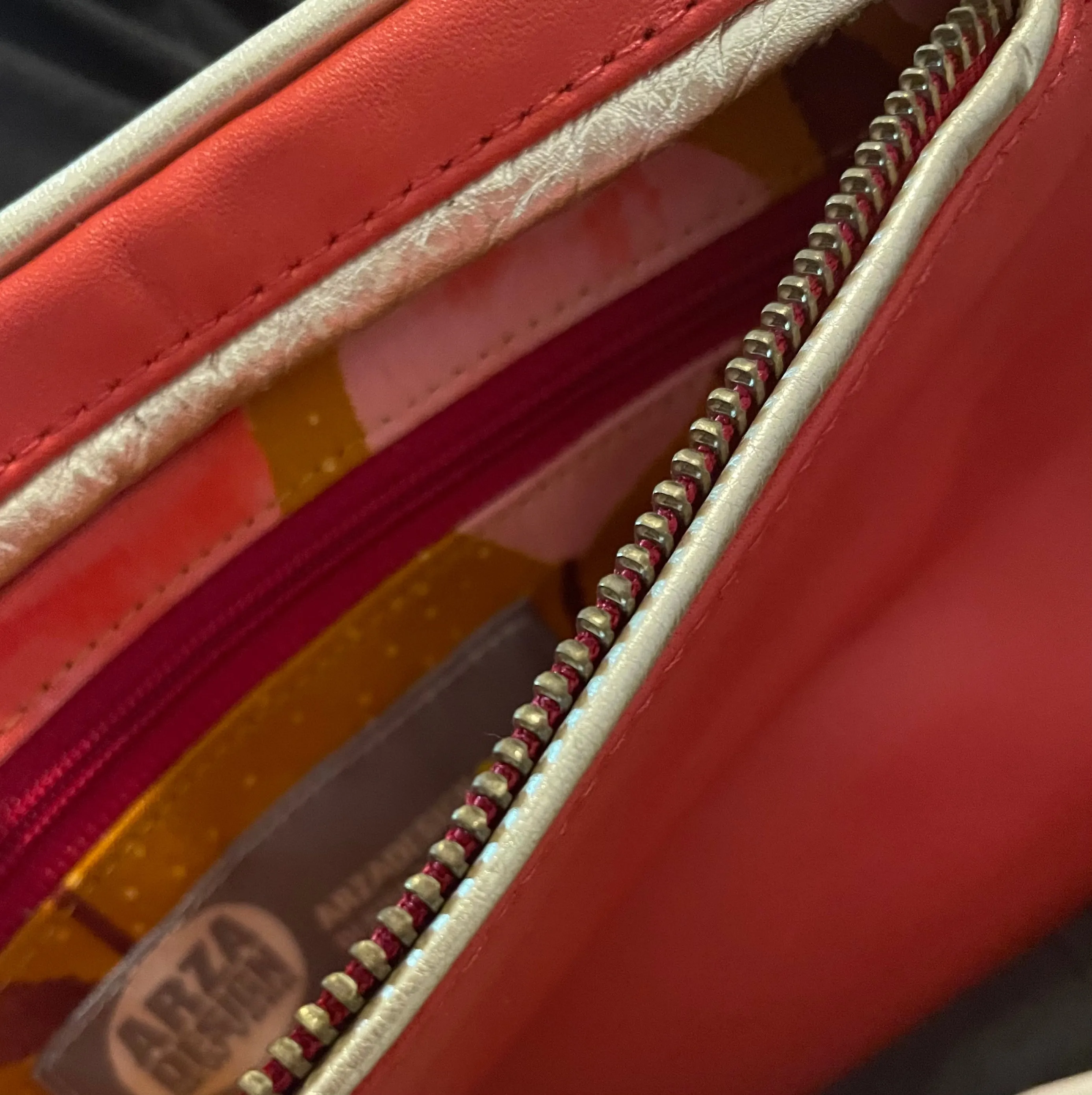 Hands-Free Bracelet Clutch - Medium - Red Leather with Pearl Ring