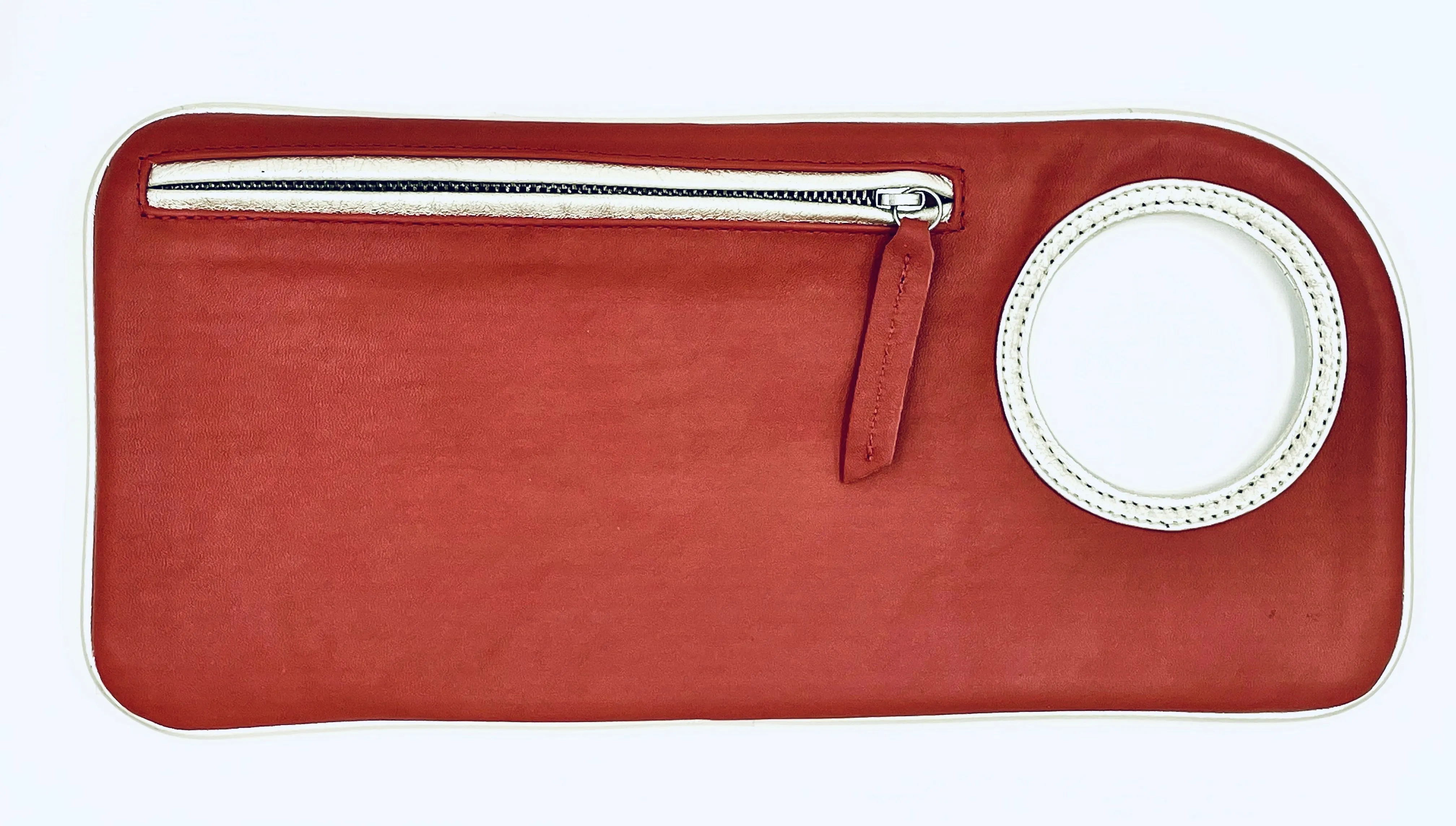 Hands-Free Bracelet Clutch - Medium - Red Leather with Pearl Ring