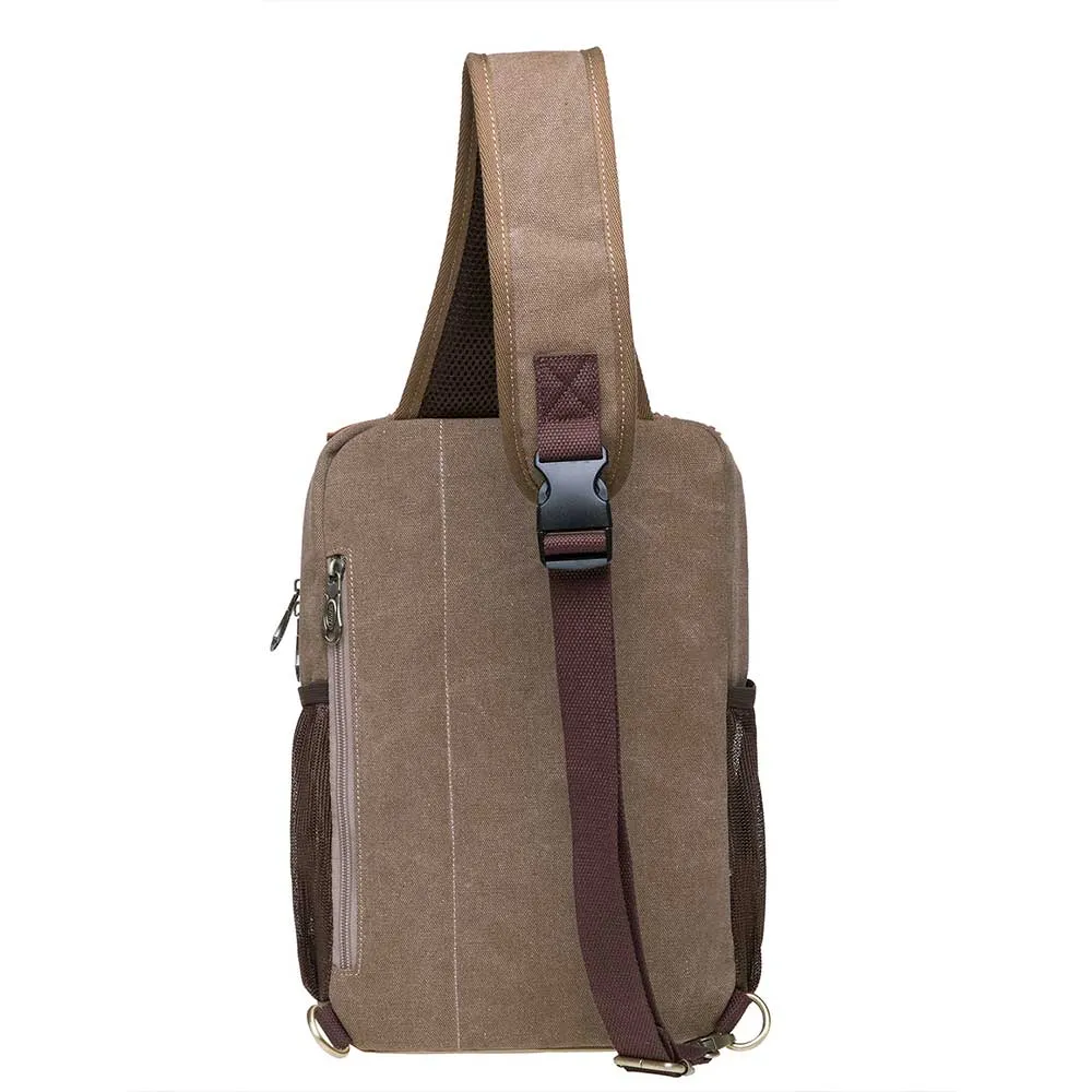 KAUKKO Canvas Crossbody Sling Bag Backpack for Cycling, Hiking, Camping, and Commuting, FD252-3 ( Khaki )