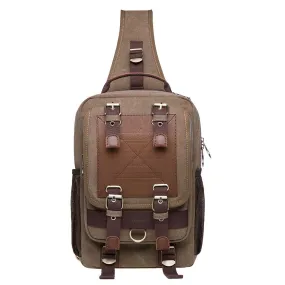KAUKKO Canvas Crossbody Sling Bag Backpack for Cycling, Hiking, Camping, and Commuting, FD252-3 ( Khaki )