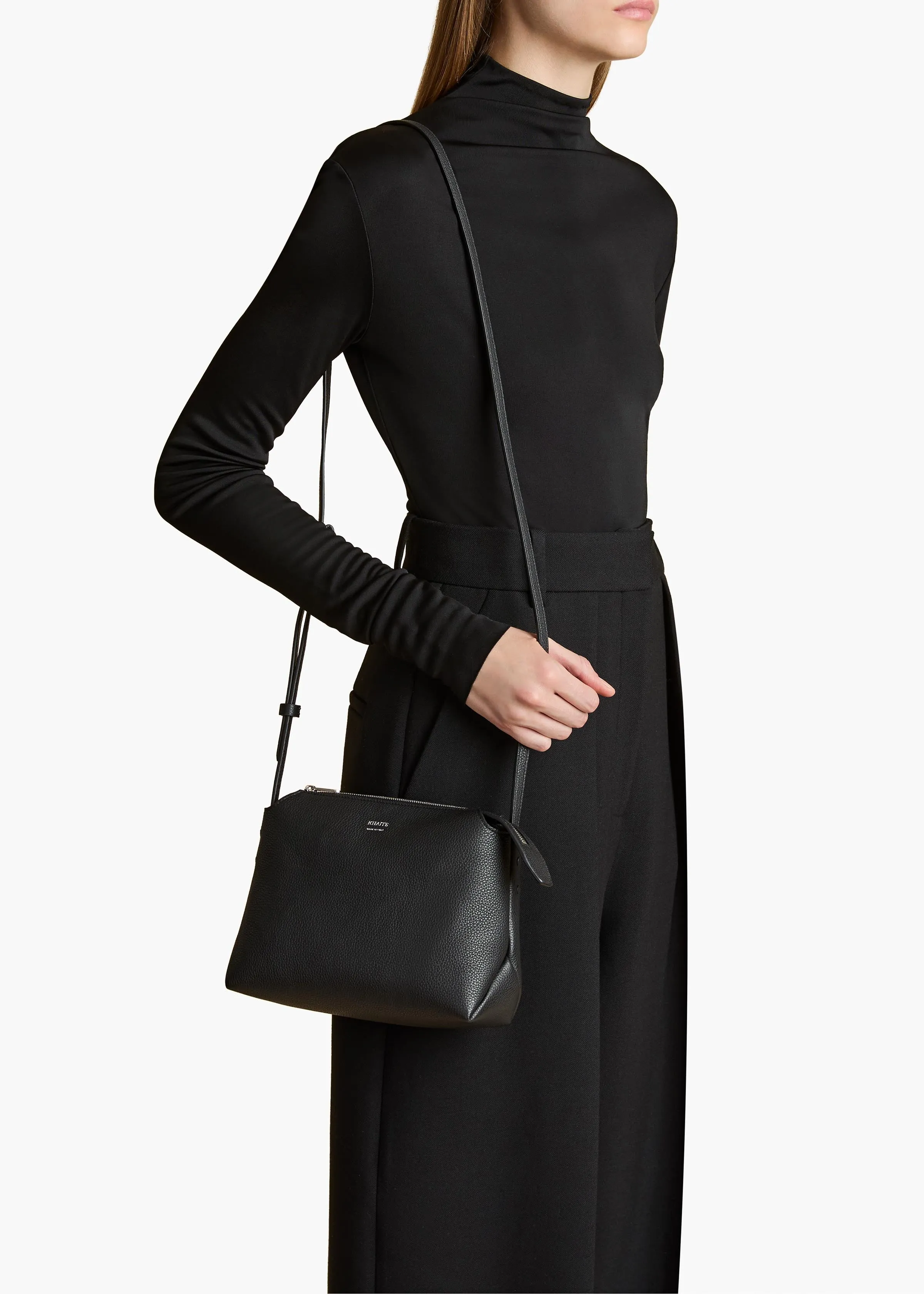 Lina Crossbody Bag in Black Pebbled Leather
