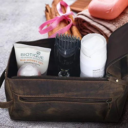Men's Premium Buffalo Leather Unisex Toiletry Bag