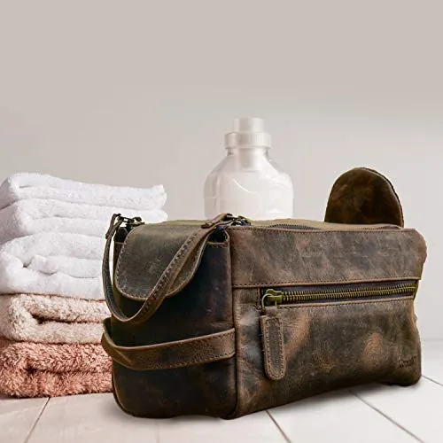 Men's Premium Buffalo Leather Unisex Toiletry Bag