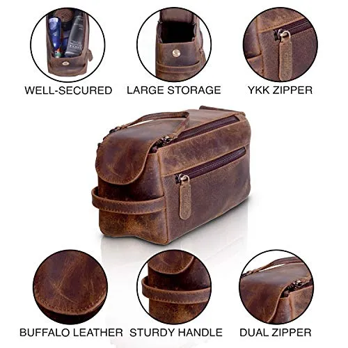 Men's Premium Buffalo Leather Unisex Toiletry Bag