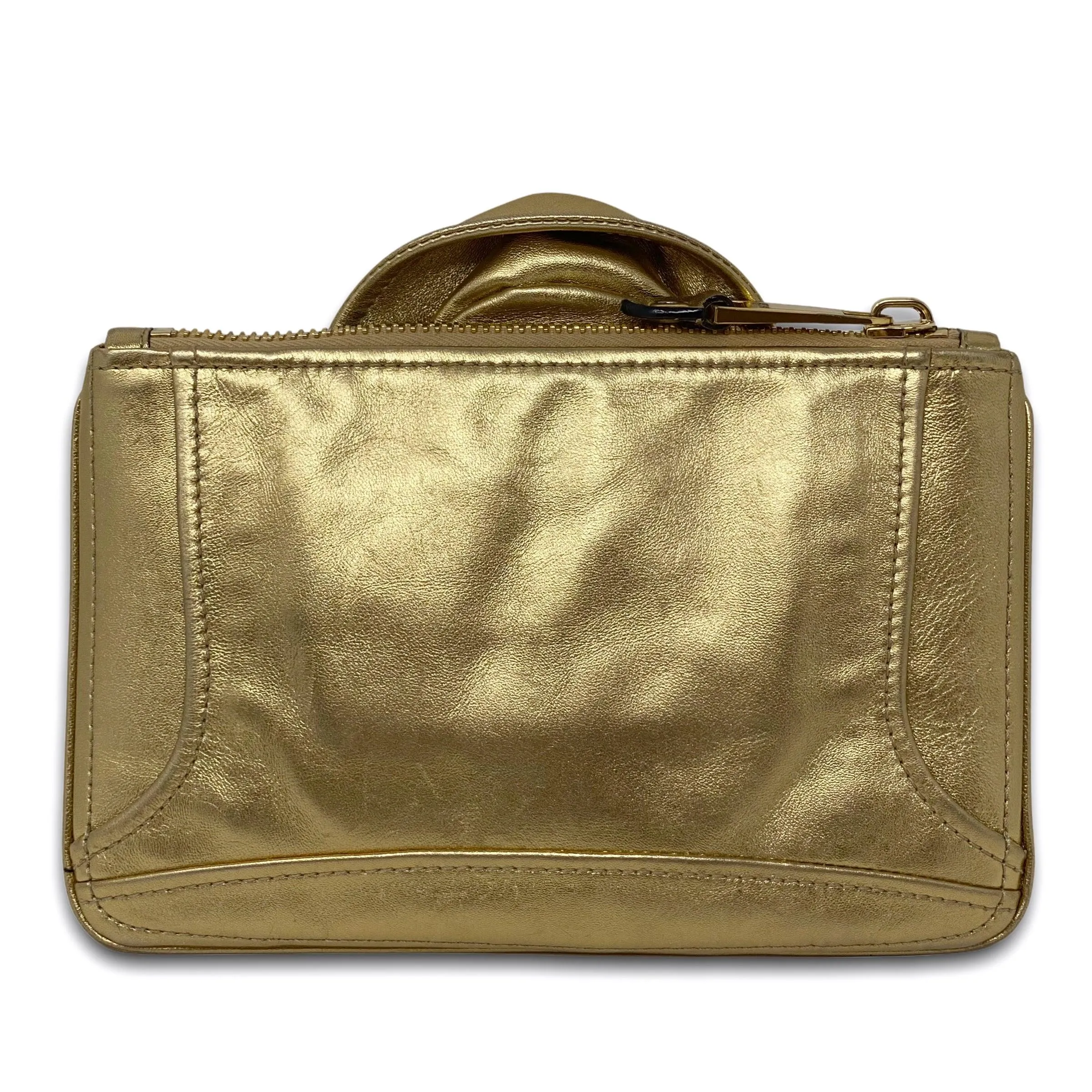 Moschino Metallic Gold Biker Jacket Clutch