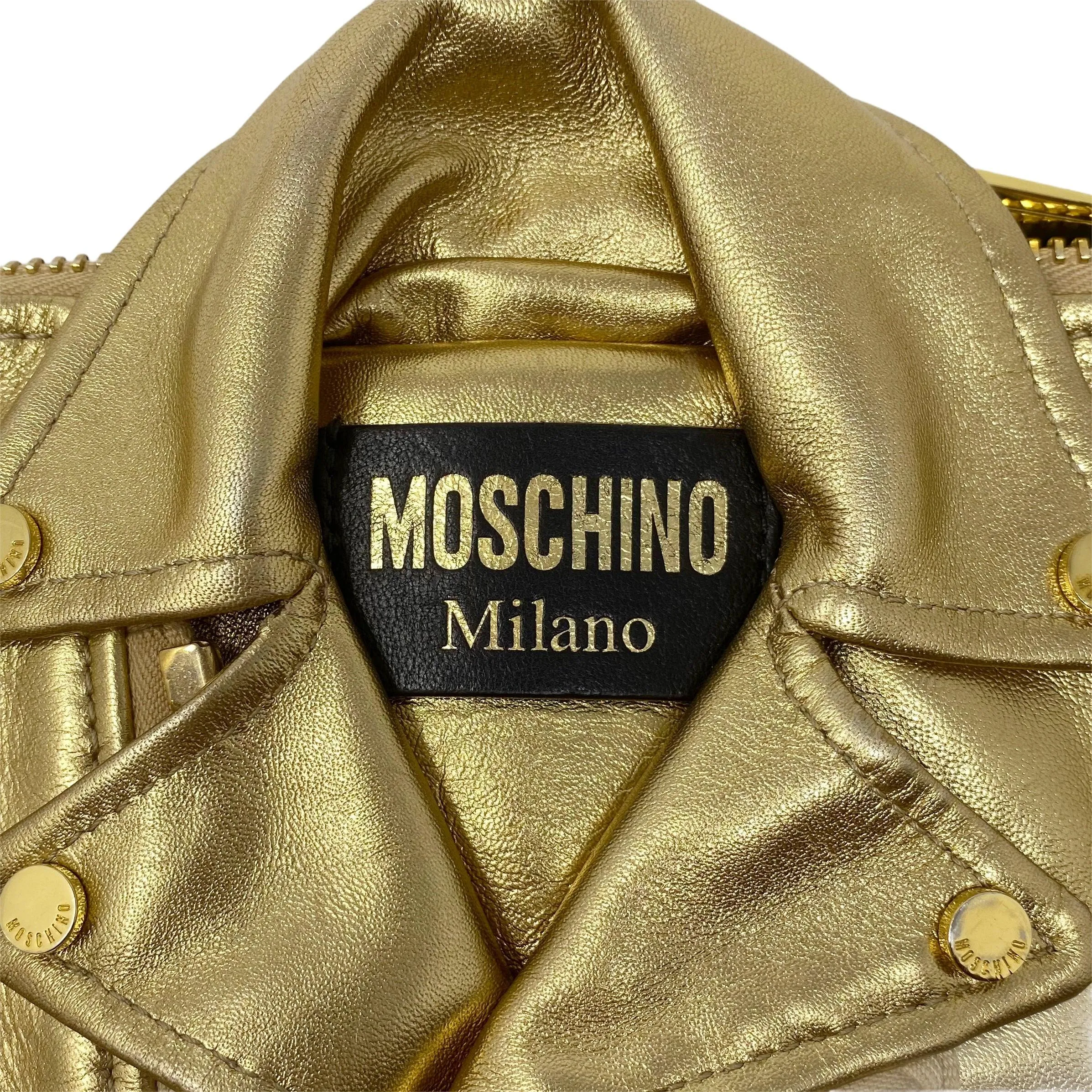 Moschino Metallic Gold Biker Jacket Clutch