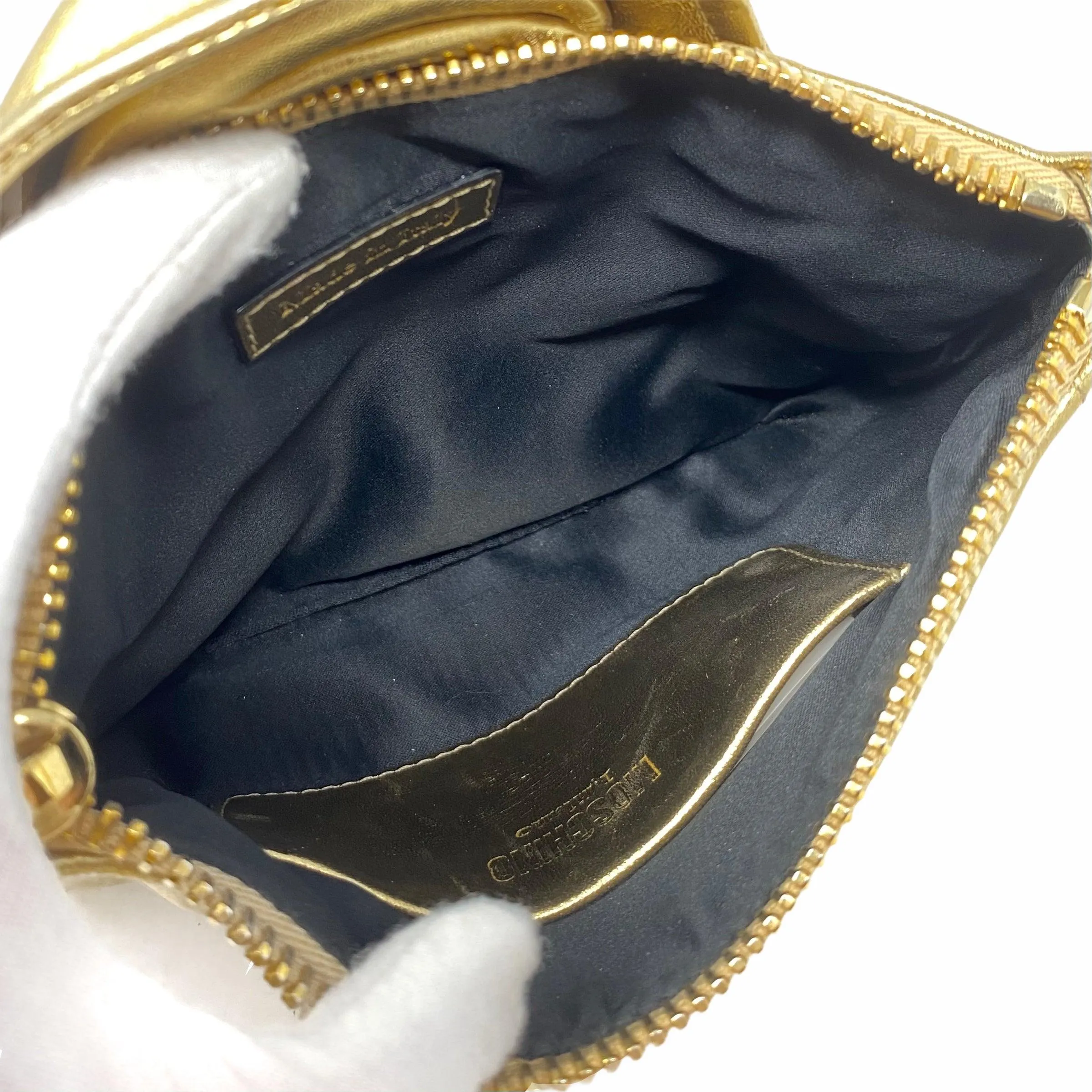 Moschino Metallic Gold Biker Jacket Clutch