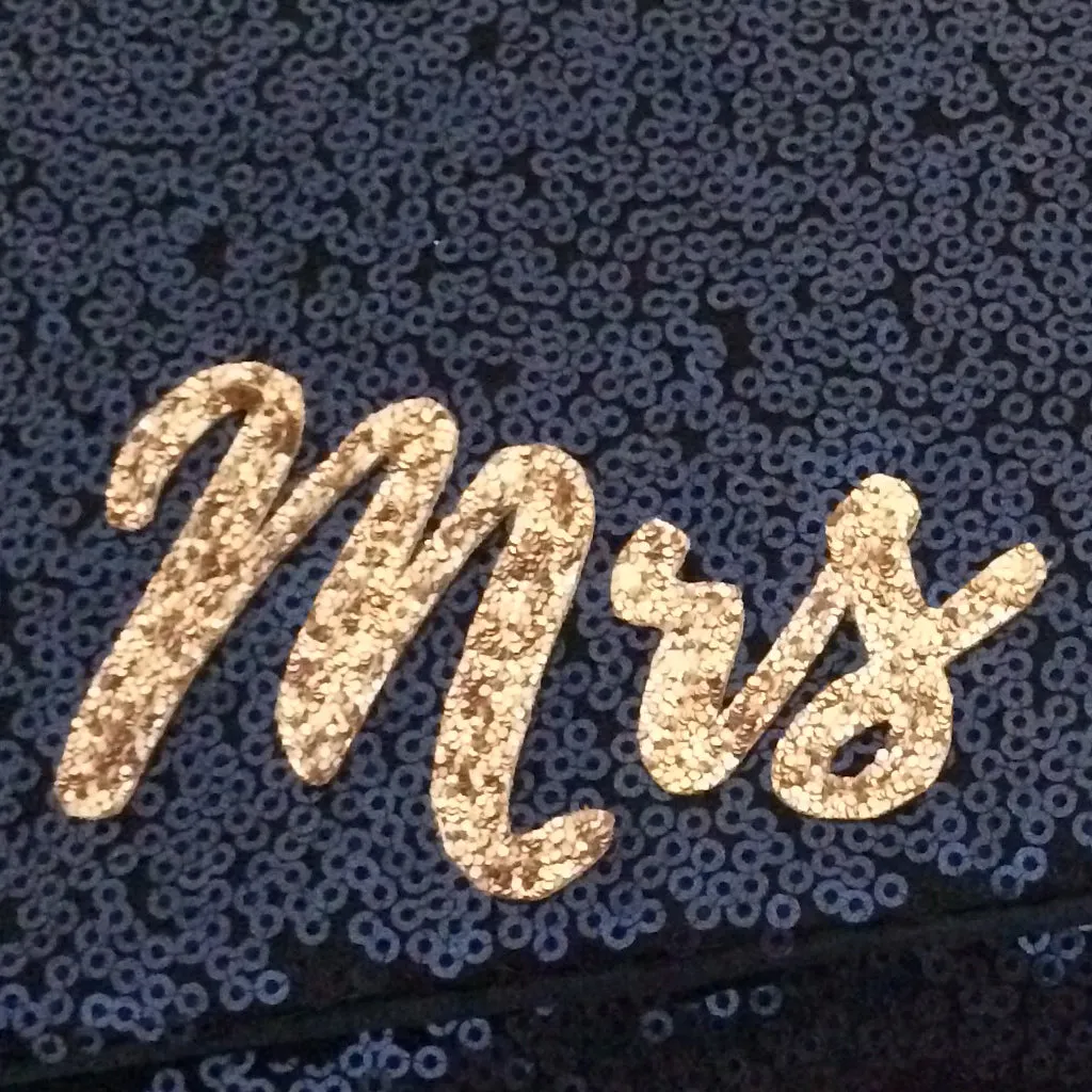 Navy sequin personalised MRS initial clutch