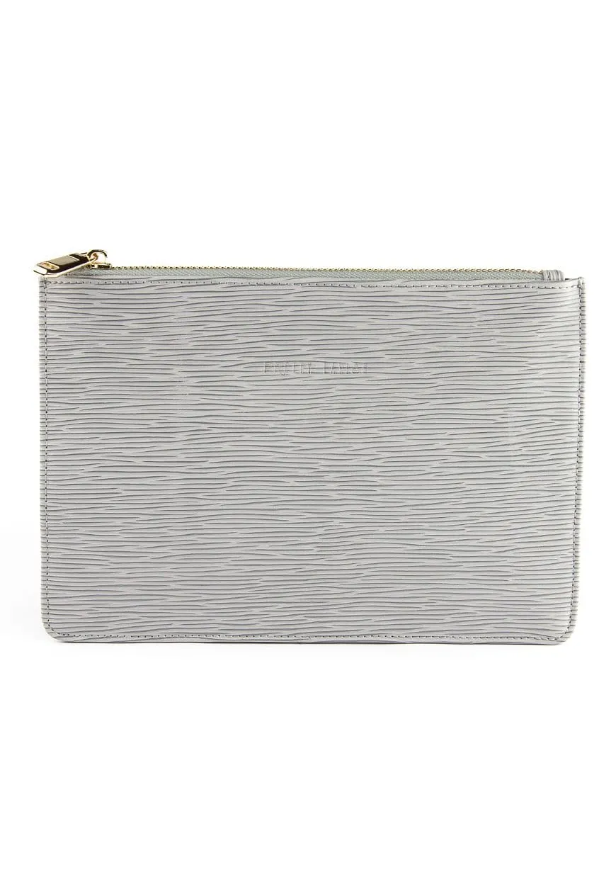 Outlet Ribbed Leather Clutch Bag - Grey