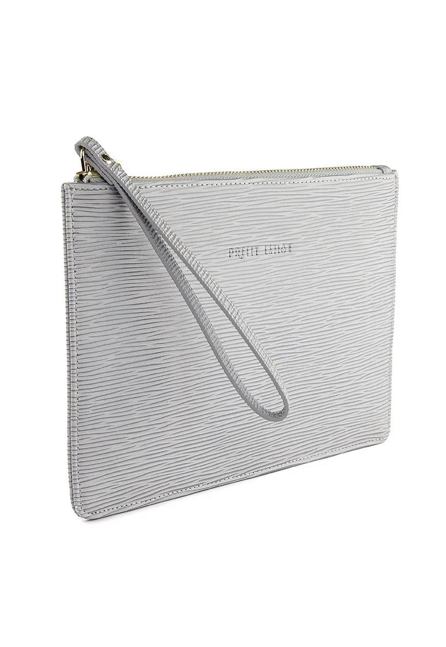 Outlet Ribbed Leather Clutch Bag - Grey