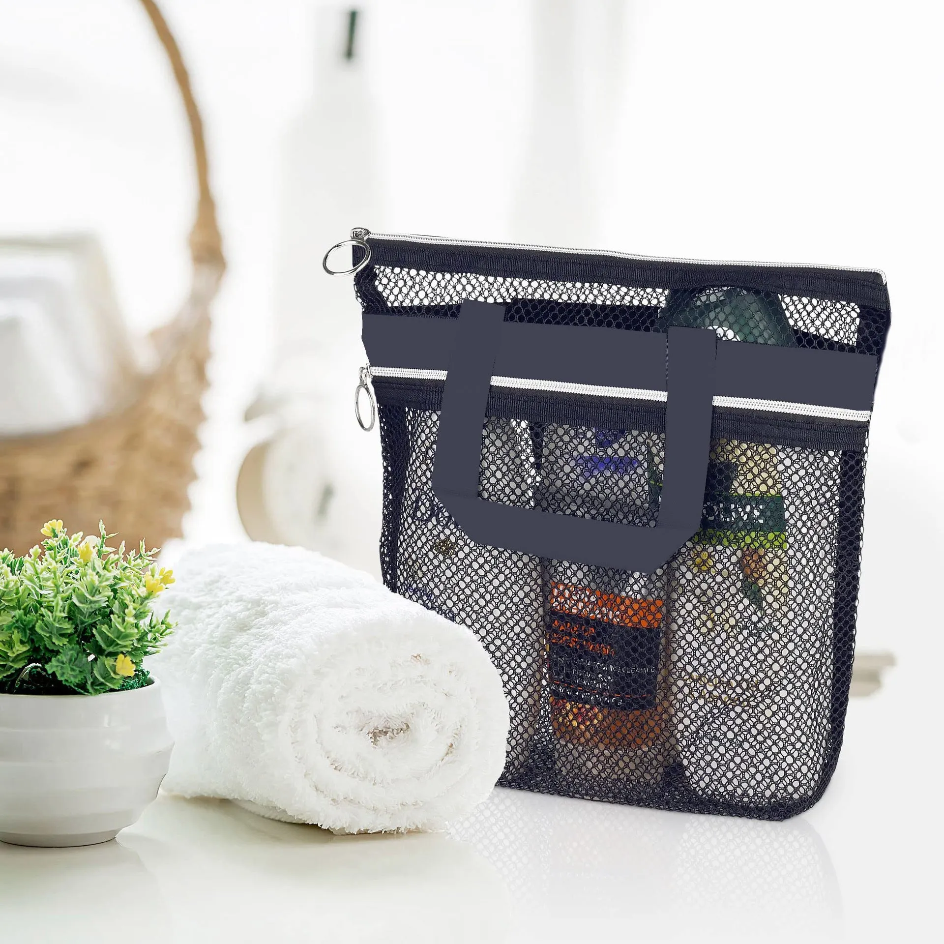 Portable Shower Handbag Transparent Mesh Cosmetic Bag