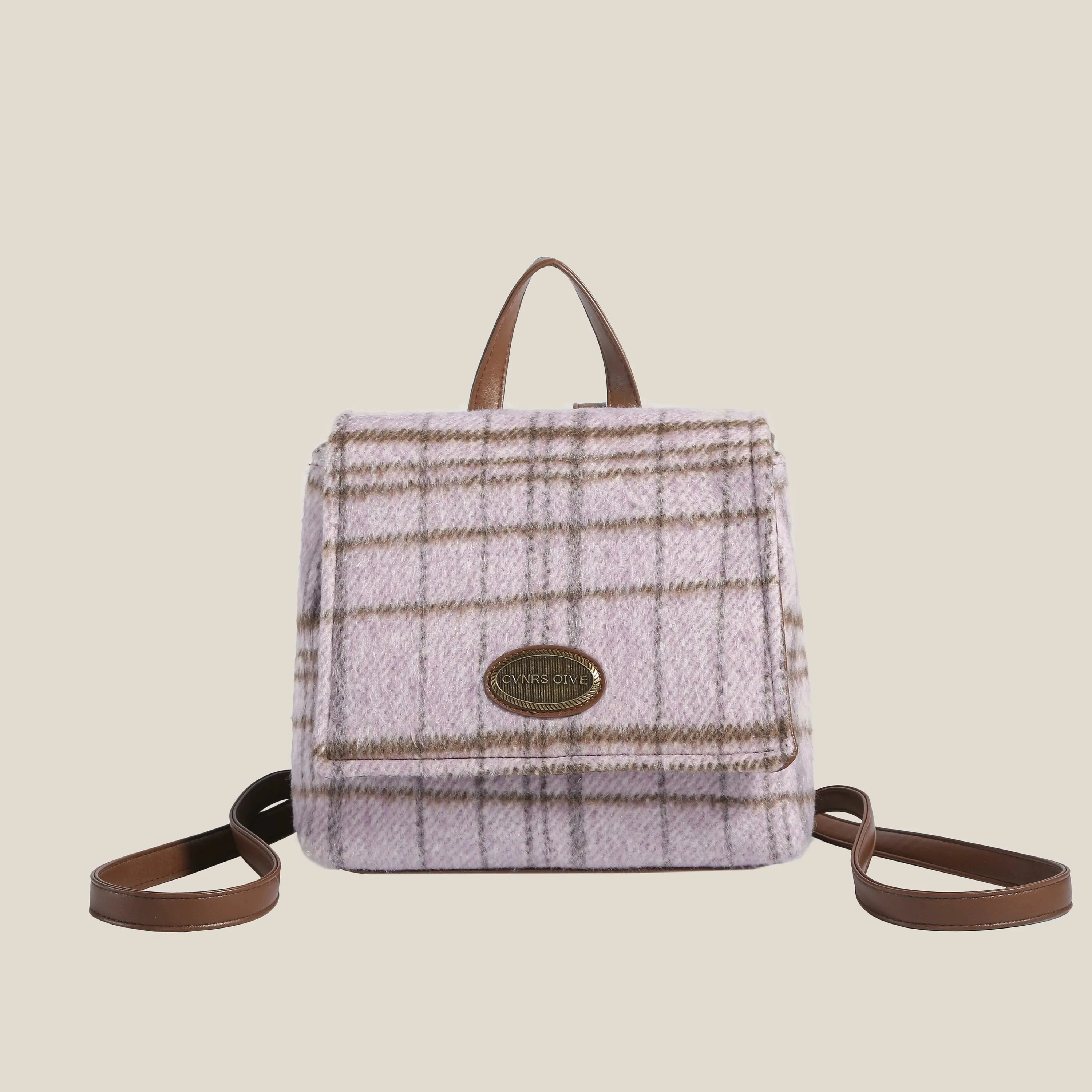 Premium Woolen Plaid College Backpack