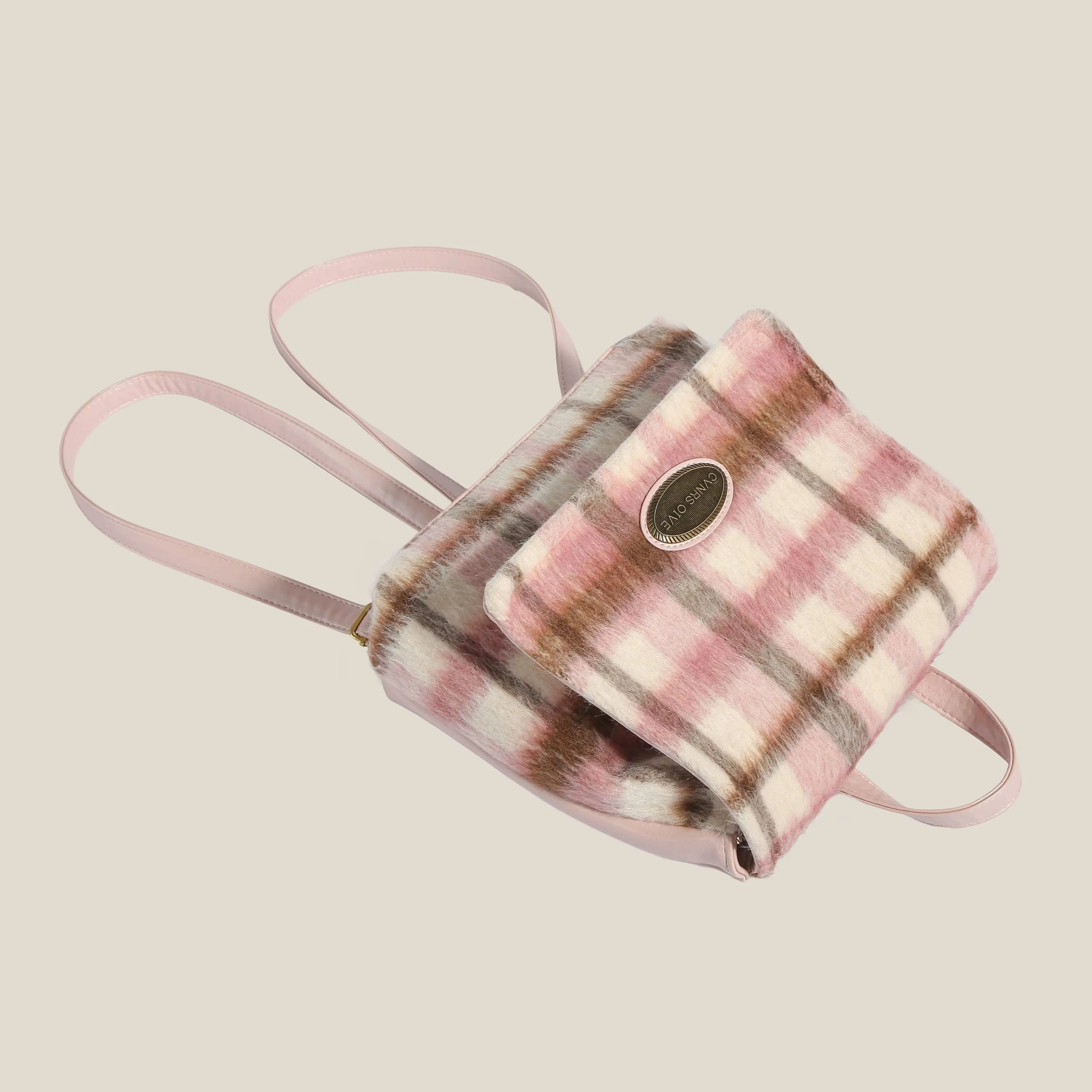 Premium Woolen Plaid College Backpack