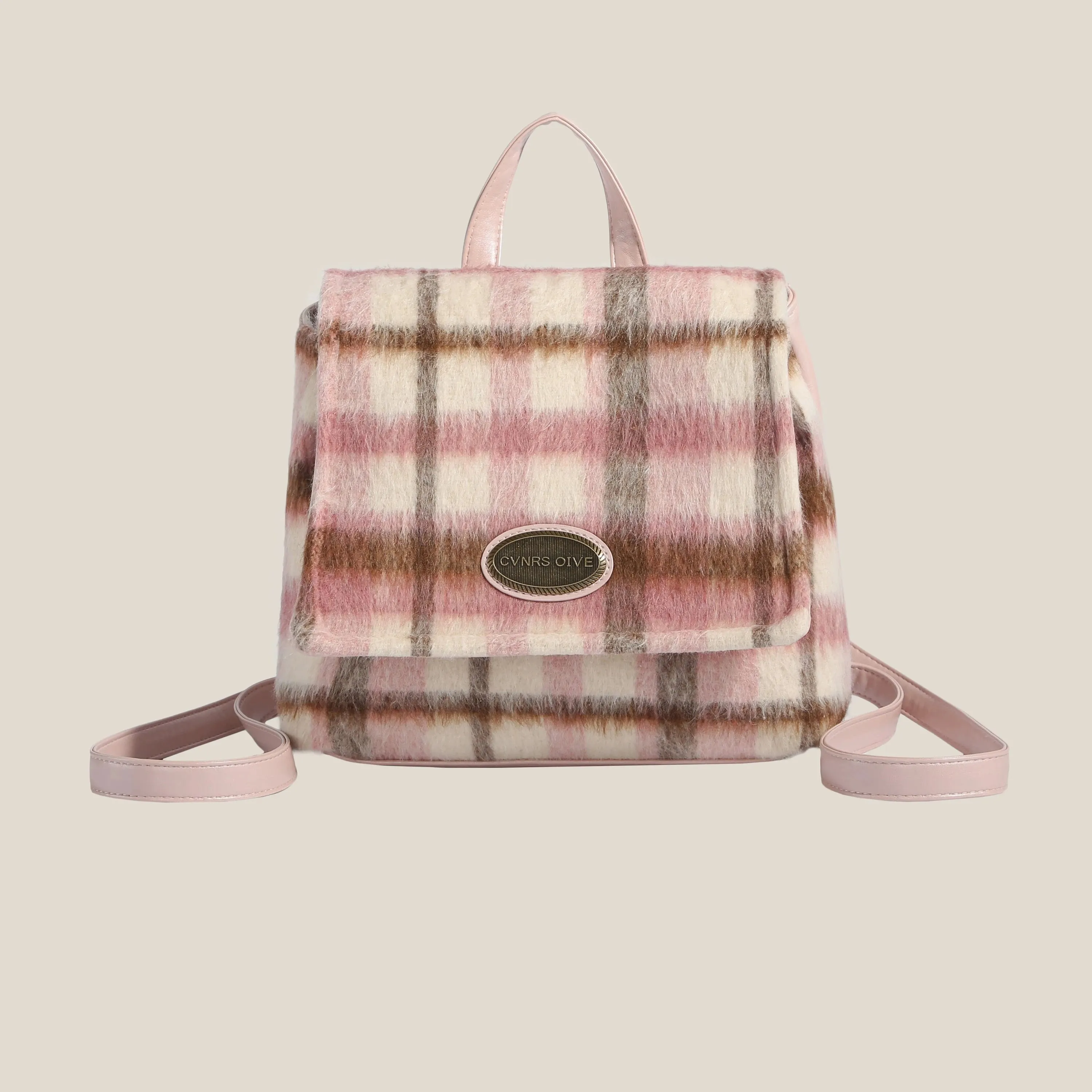 Premium Woolen Plaid College Backpack