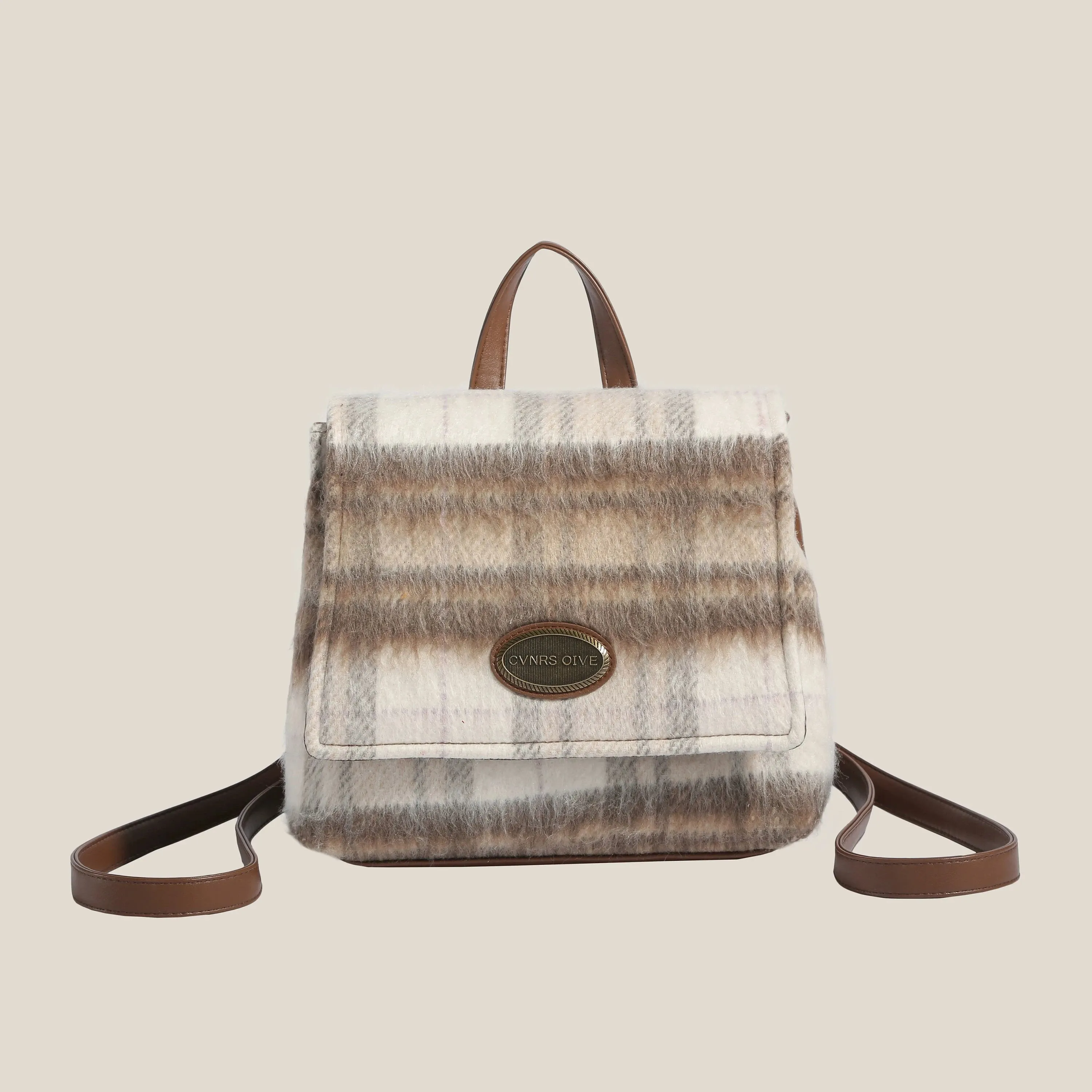 Premium Woolen Plaid College Backpack