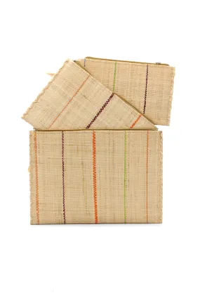 Set of 3 Nesting Zippered Straw Clutches Pinstripe Patterns