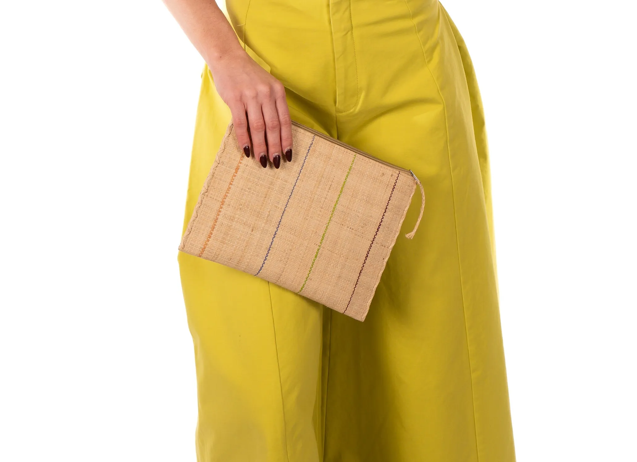 Set of 3 Nesting Zippered Straw Clutches Pinstripe Patterns