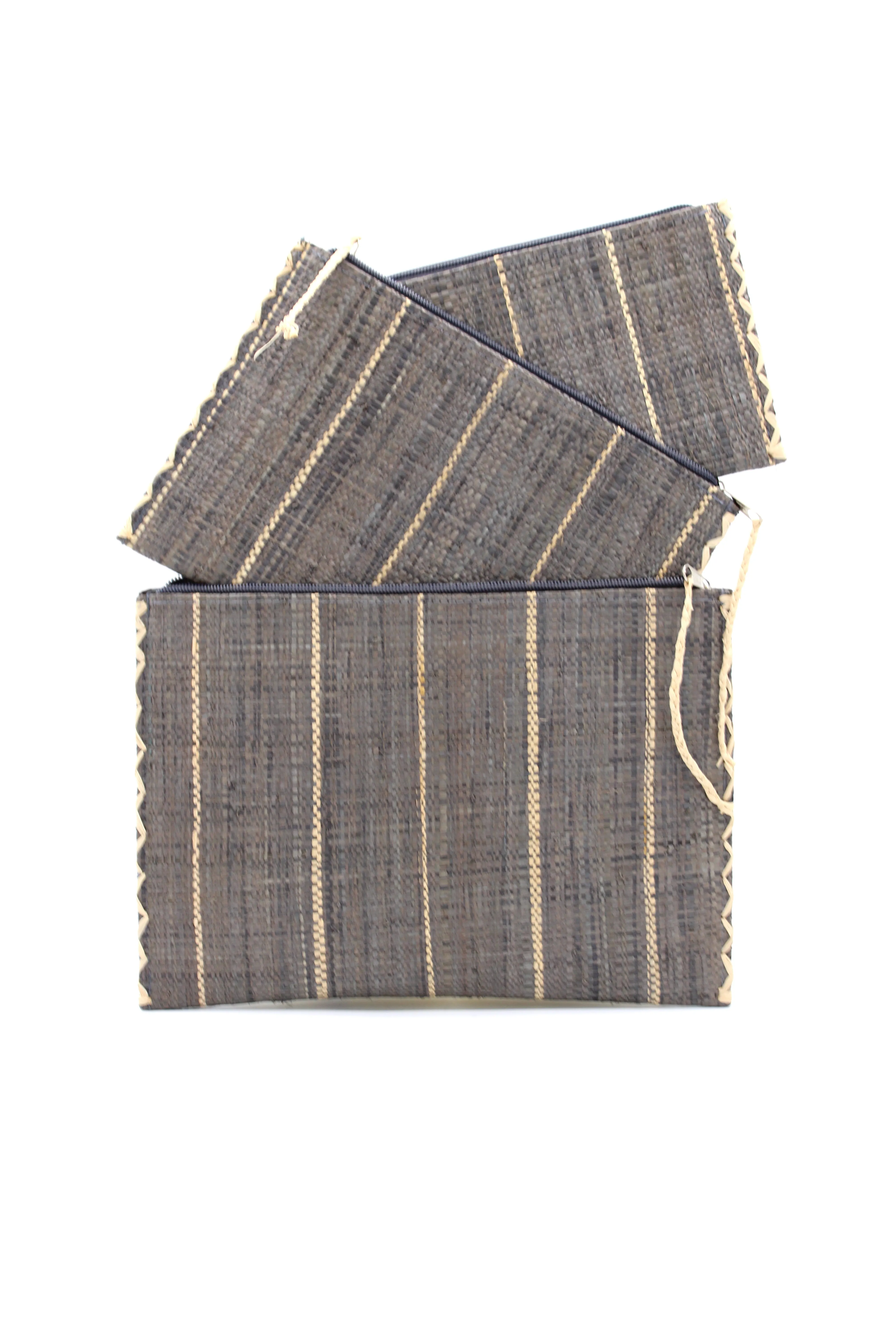 Set of 3 Nesting Zippered Straw Clutches Pinstripe Patterns