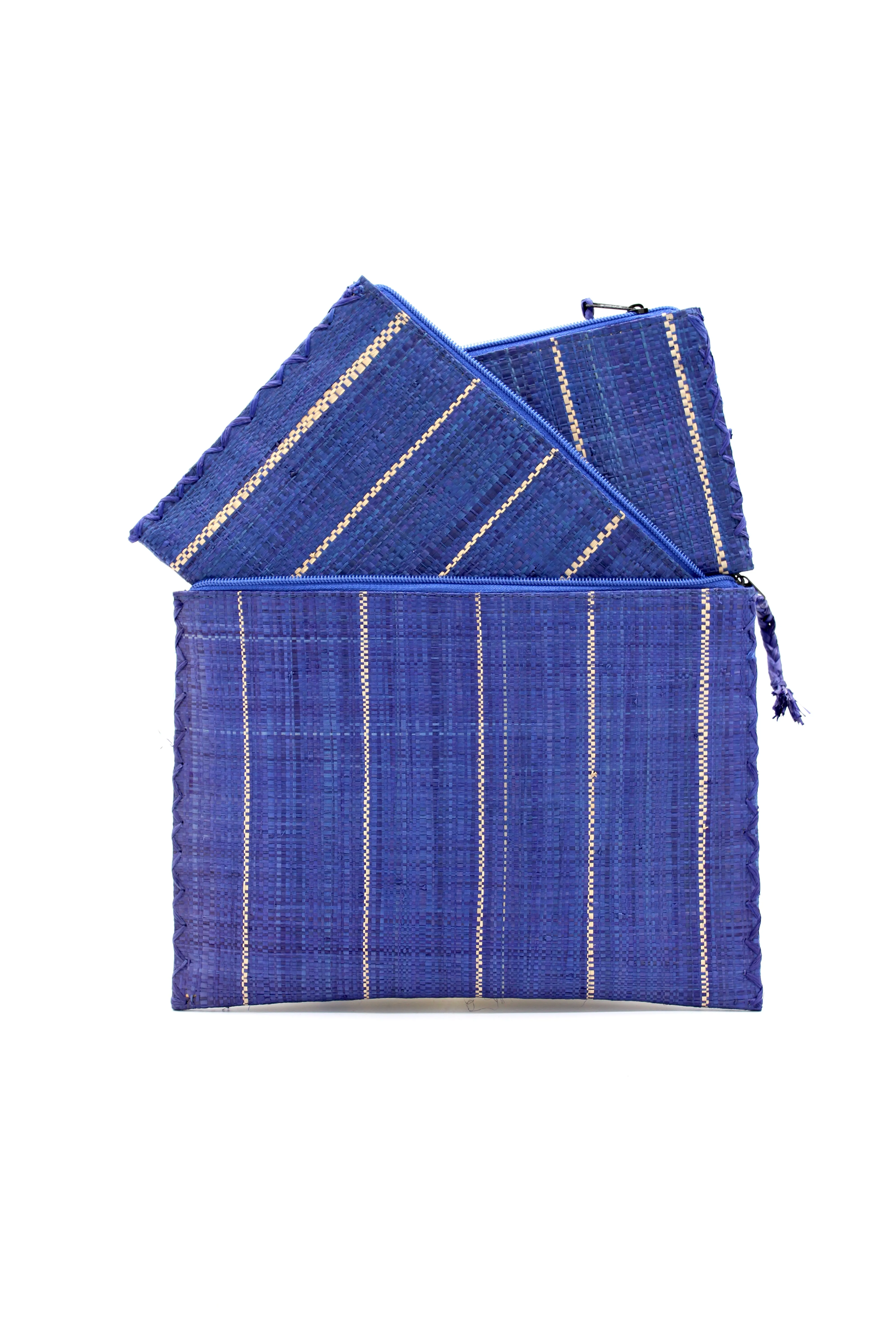 Set of 3 Nesting Zippered Straw Clutches Pinstripe Patterns