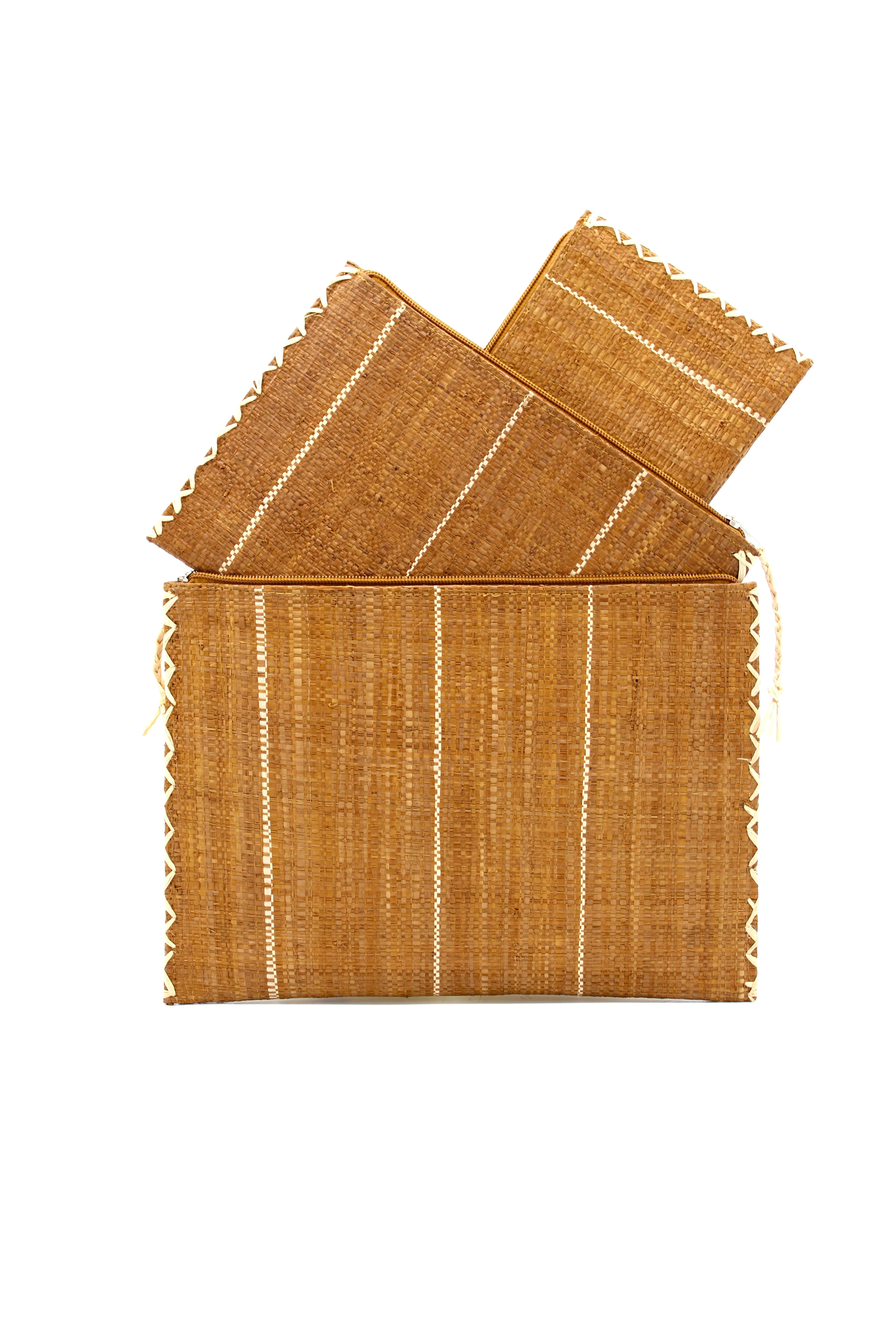 Set of 3 Nesting Zippered Straw Clutches Pinstripe Patterns