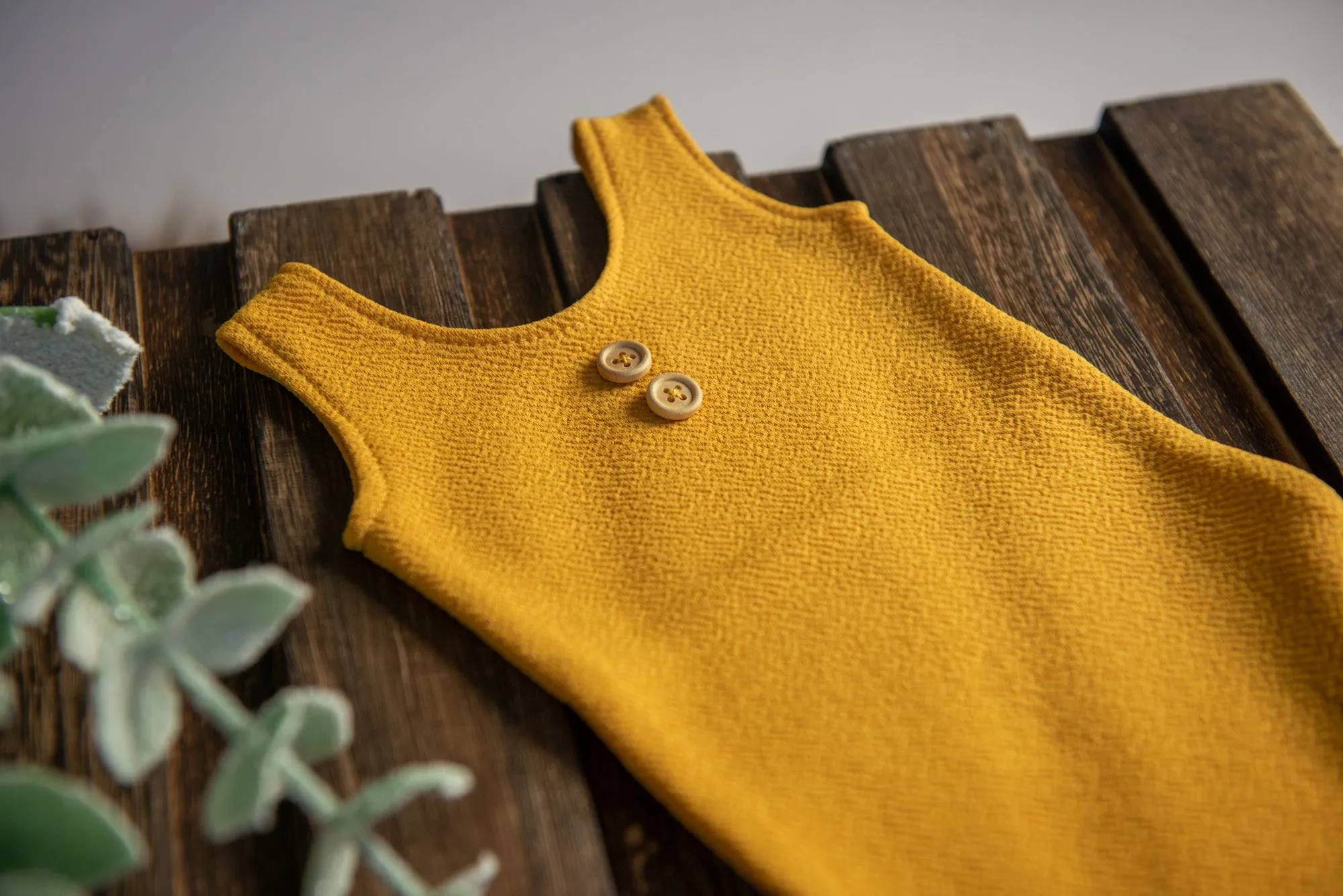 Sleeveless Stitch Romper - Textured - Mustard