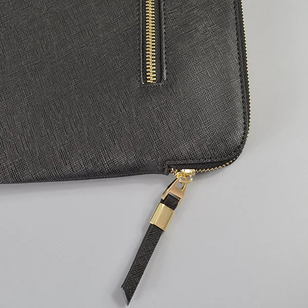 SORRENTO - Addison Road - Women's Black Structured Saffiano Clutch