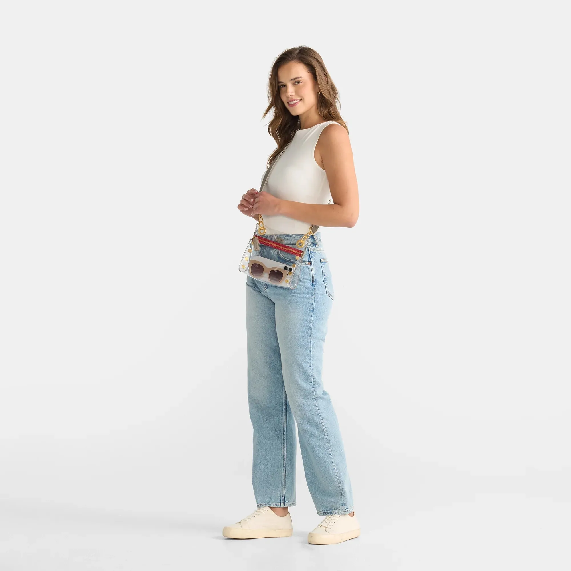 Tony Small Clear Crossbody Bag - Pewter and Red