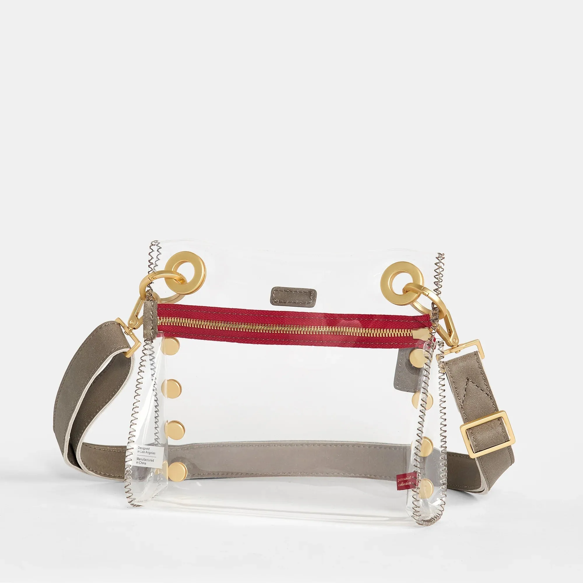 Tony Small Clear Crossbody Bag - Pewter and Red