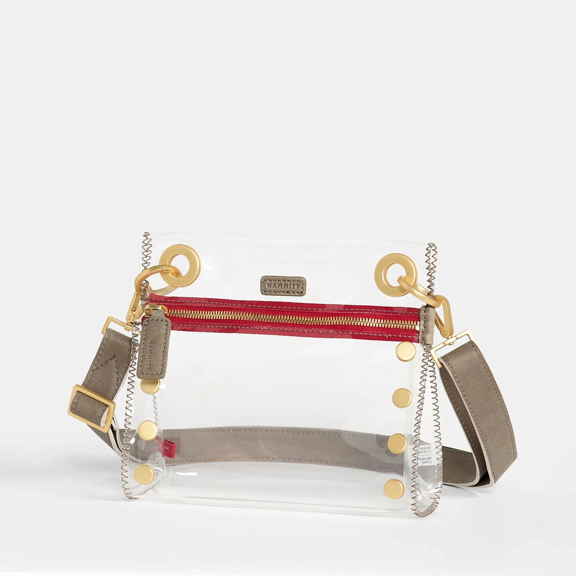 Tony Small Clear Crossbody Bag - Pewter and Red