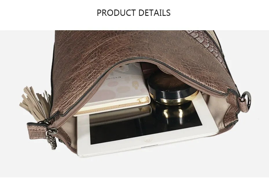 Vegan Leather Spliced Serpentine Satchel With Tassel
