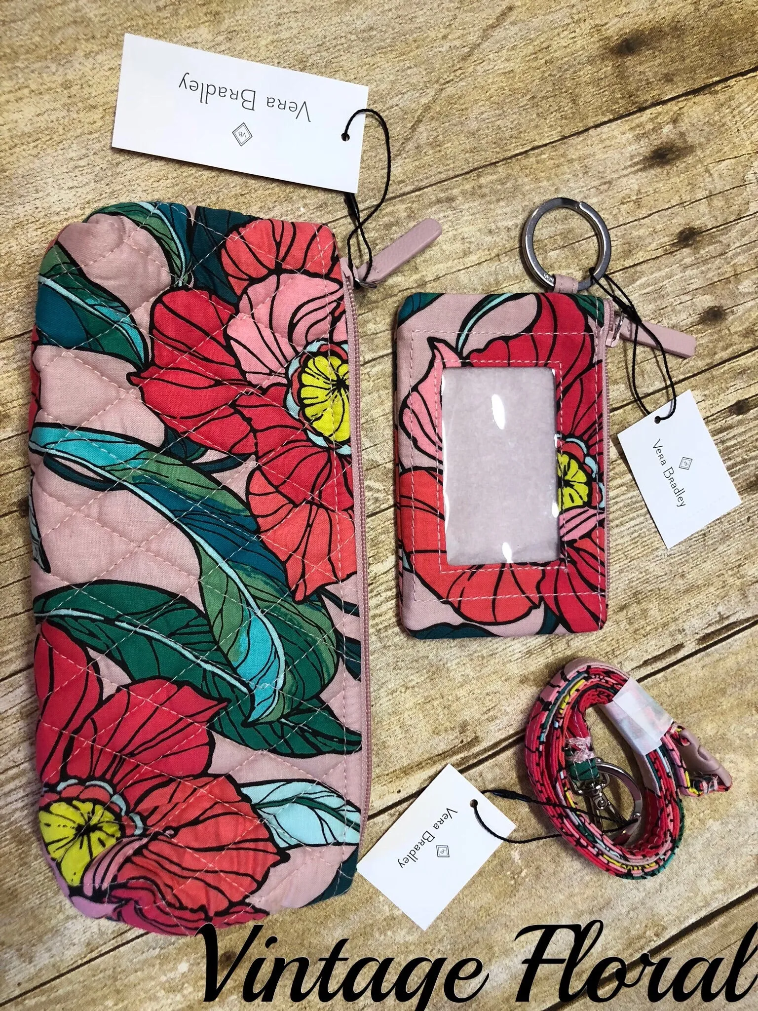 Vera Bradley 3 Pc sets (Lanyard, Zip ID Holder, Accessory Bag)