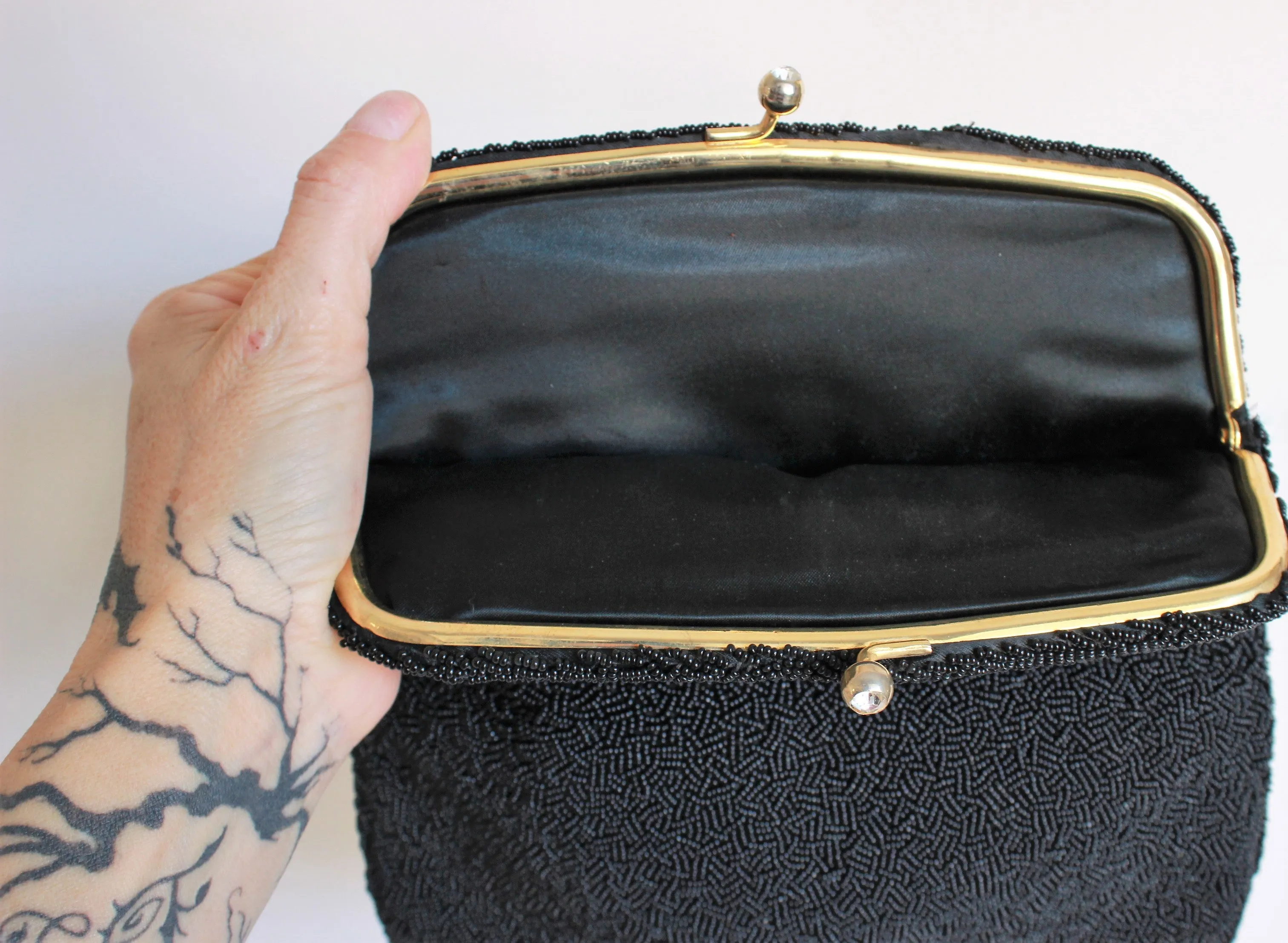 Vintage 1950s Beaded Clutch Bag With Golden Flowers