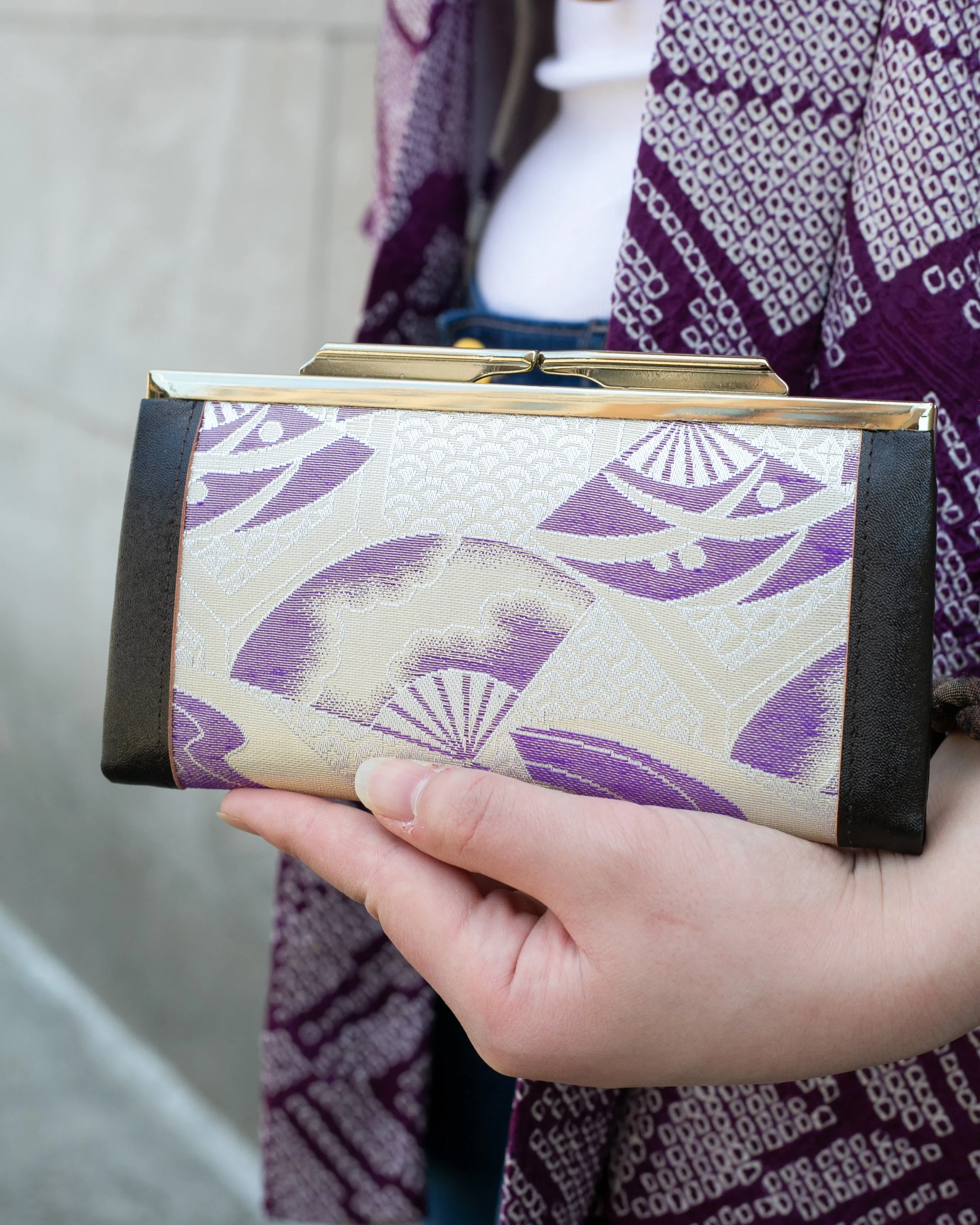 Vintage Bag, Clutch, Purple and Cream Fans