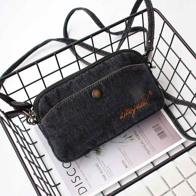 Vintage Womens Blue Denim Wristlet Card Purse Denim Wristlet Coin Key Wallet for Women