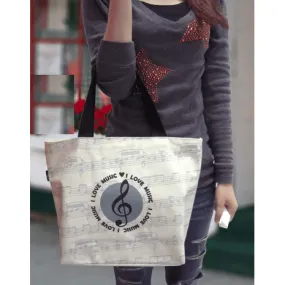 Waterproof Beige Tote Bag with Treble Clef