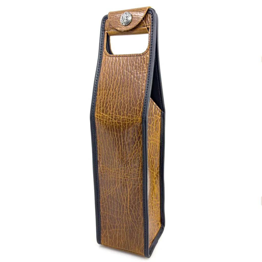 Wine Bottle Bag, Glazed Bison in Tobacco