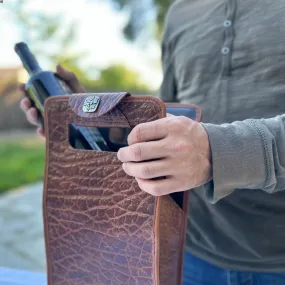Wine Bottle Bag, Glazed Bison in Tobacco