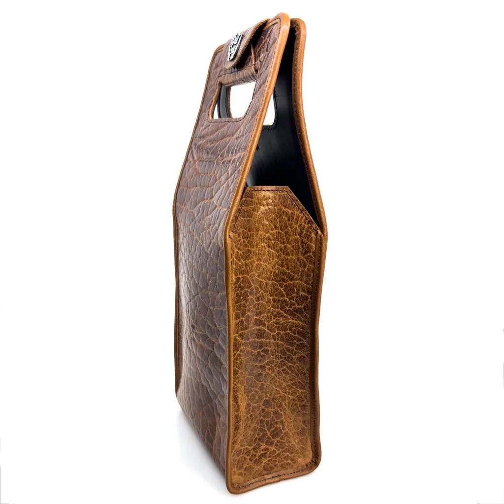 Wine Bottle Bag, Glazed Bison in Tobacco