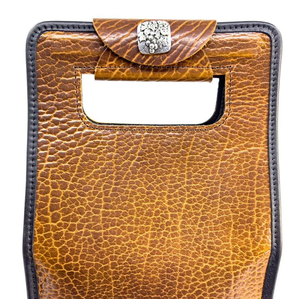 Wine Bottle Bag, Glazed Bison in Tobacco