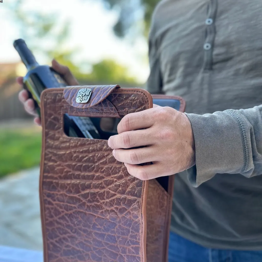 Wine Bottle Bag, Glazed Bison in Tobacco