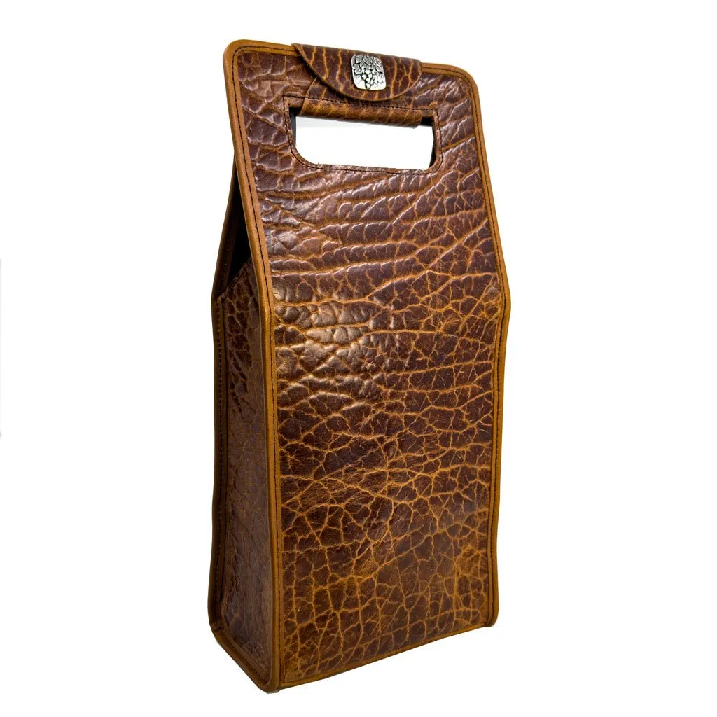 Wine Bottle Bag, Glazed Bison in Tobacco