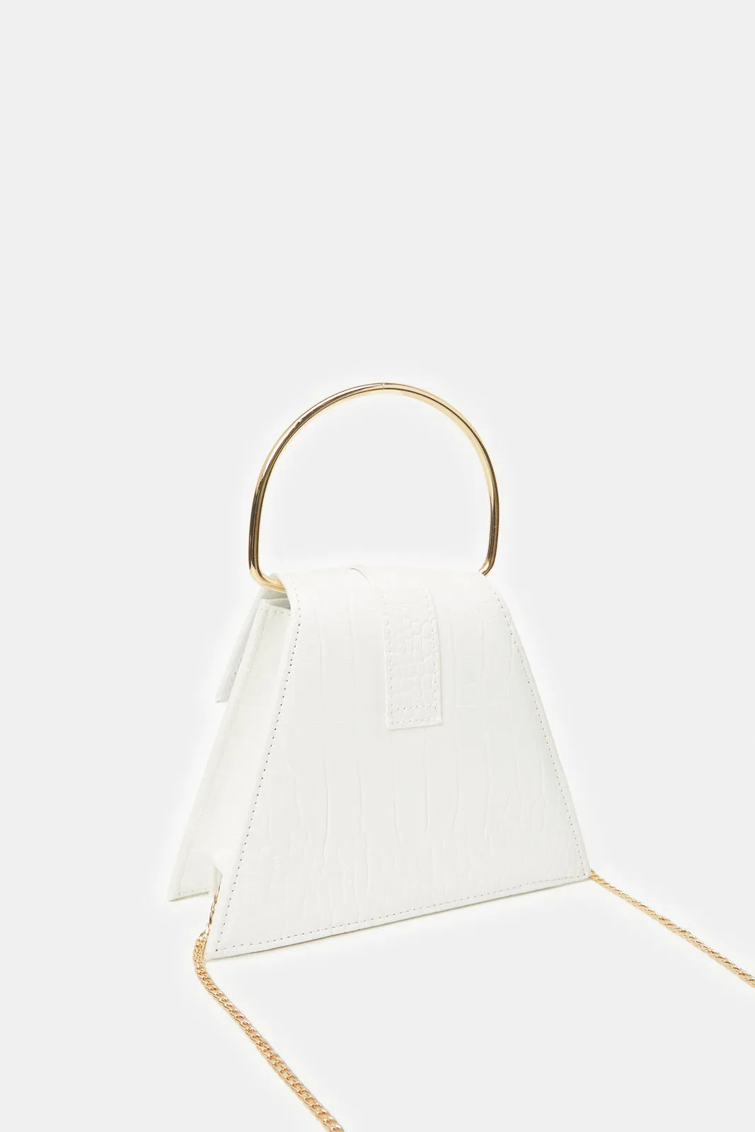 Women White Croc With Top Handle Evening Clutch
