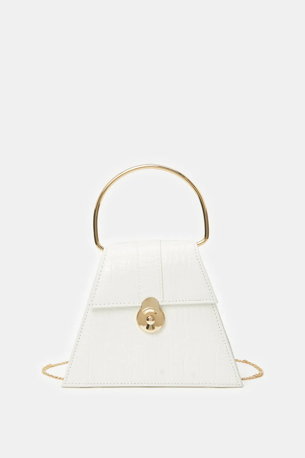 Women White Croc With Top Handle Evening Clutch